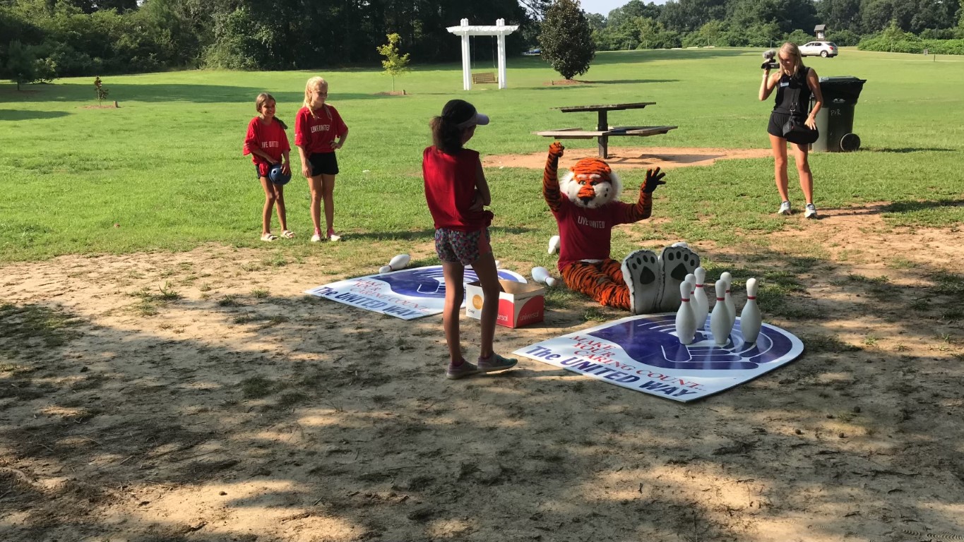 Aubie enjoying games with families